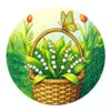 пример раскраски ландыши в корзинке и бабочка