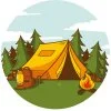 Цветной пример раскраски лагерь и палатка в лесу