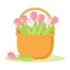 Цветной пример раскраски корзинка с тюльпанами