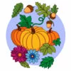 пример раскраски осенняя тыква и листья