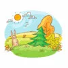 Цветной пример раскраски пейзаж с зайцем