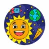 Цветной пример раскраски солнце, земля и луна