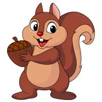 Цветной вариант раскраски бельчонок пушистый с орехом