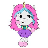 Цветной вариант раскраски единорог девочка