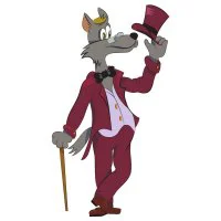 Цветной пример раскраски волк в костюме