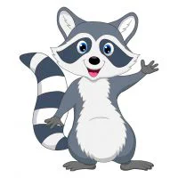 Цветной вариант раскраски енот машет лапкой