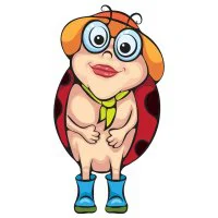 Цветной вариант раскраски божья коровка в очках