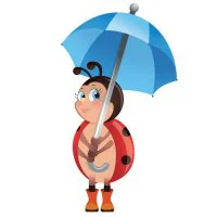 Цветной вариант раскраски под зонтиком божья коровка