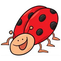 Цветной вариант раскраски улыбается божья коровка