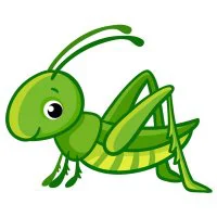 Цветной вариант раскраски милый кузнечик