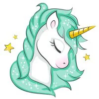 Цветной вариант раскраски голова милого единорога