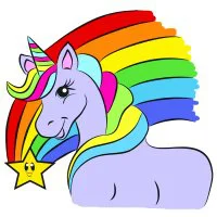 Цветной вариант раскраски пони единорог и радуга