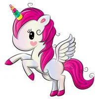 Цветной вариант раскраски пони единорог с крыльями на спине