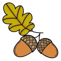 Цветной вариант раскраски осенний желудь