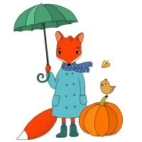 Цветной вариант раскраски лиса тыква осень