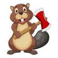 Цветной вариант раскраски бобер с топором