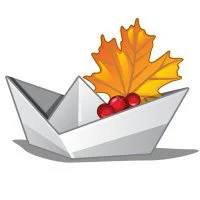 Цветной вариант раскраски бумажный кораблик и рябина