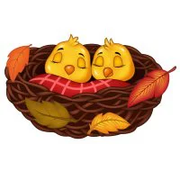 Цветной вариант раскраски птенцы осень