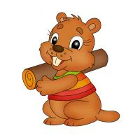 Цветной вариант раскраски бобер с бревнышком в руках