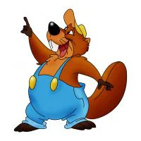 Цветной вариант раскраски бобер в строительном комбинезоне