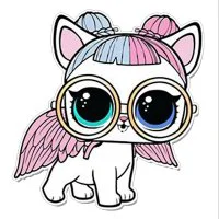 Цветной вариант раскраски лол питомец щенок сахарок в очках с крыльями