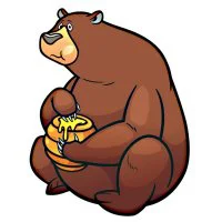 Цветной вариант раскраски по точкам медведь ест мед