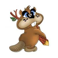 Цветной вариант раскраски красивый бобер с веткой