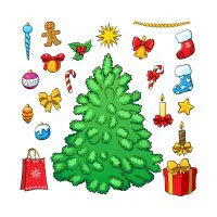 Цветной вариант раскраски елка с игрушками