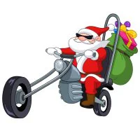 Цветной пример раскраски крутой дед мороз на мотоцикле