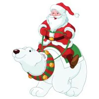 Цветной пример раскраски дед мороз на белом медведе