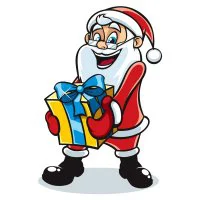 Цветной пример раскраски санта-клаус с подарком
