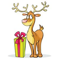Цветной пример раскраски олень санты с подарком