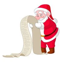 Цветной вариант раскраски дед мороз и список подарков