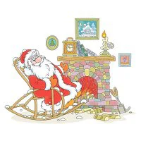 Цветной вариант раскраски дед мороз у камина