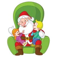 Цветной пример раскраски дед мороз и дети рассказывают стихи