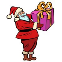 Цветной пример раскраски санта-клаус с большим подарком