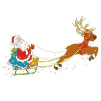 Цветной пример раскраски дед мороз на санях с оленем
