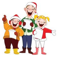 Цветной вариант раскраски люди поют новогоднюю песню