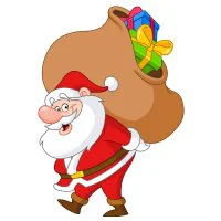 Цветной вариант раскраски дед мороз с мешком подарков