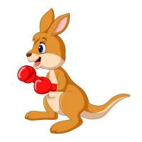 Цветной пример раскраски кенгуренок в перчатках