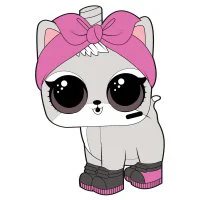 Цветной вариант раскраски куклы лол питомцы котенок мурлыка