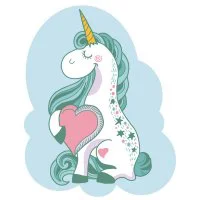 Цветной вариант раскраски единорог с сердечком для девочек