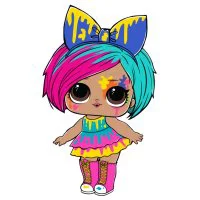 Цветной вариант раскраски куклы лол с бантом краска на лице