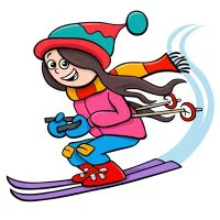 Цветной вариант раскраски зимние развлечения на лыжах