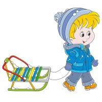 Цветной вариант раскраски зимние забавы катание на санках