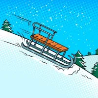 Цветной вариант раскраски санки в зимнем лесу