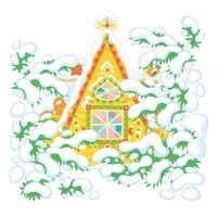 Цветной вариант раскраски зимний лес и домик