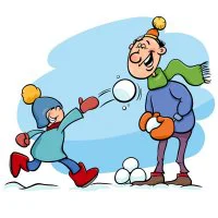 Цветной вариант раскраски игра в снежки зимние забавы