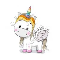 Цветной вариант раскраски единорог с крыльями