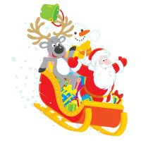 Цветной пример раскраски дед мороз и рождественские олени